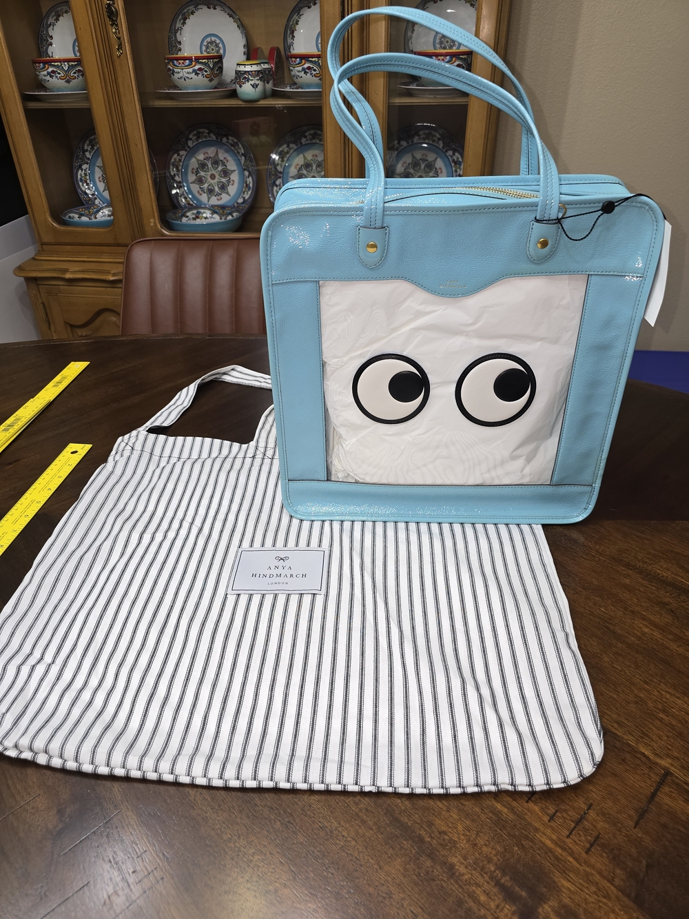 Anya Hindmarch Light Blue Vinyl Tote with Playful Eye Panel
